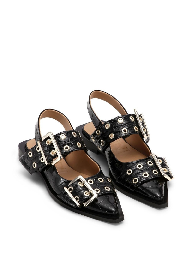 GANNI crocodile-effect bucked ballerina shoes outlook