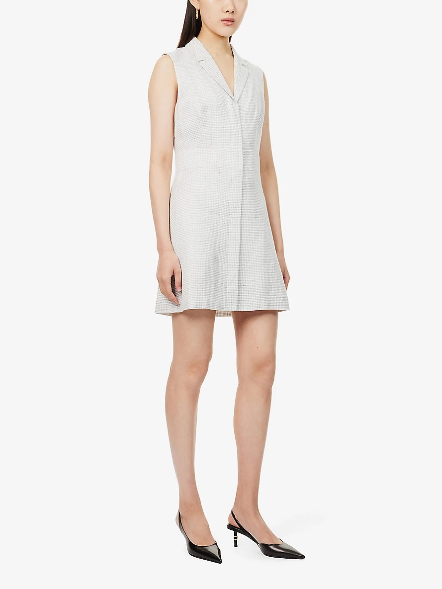 Notched-lapel sleeveless linen-blend mini dress - 3