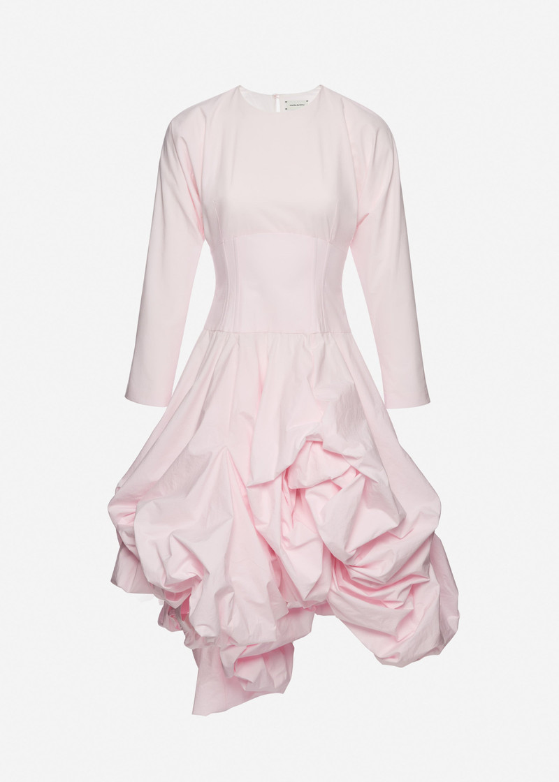 Long-sleeve cotton midi dress with adjustable skirt in pink 1