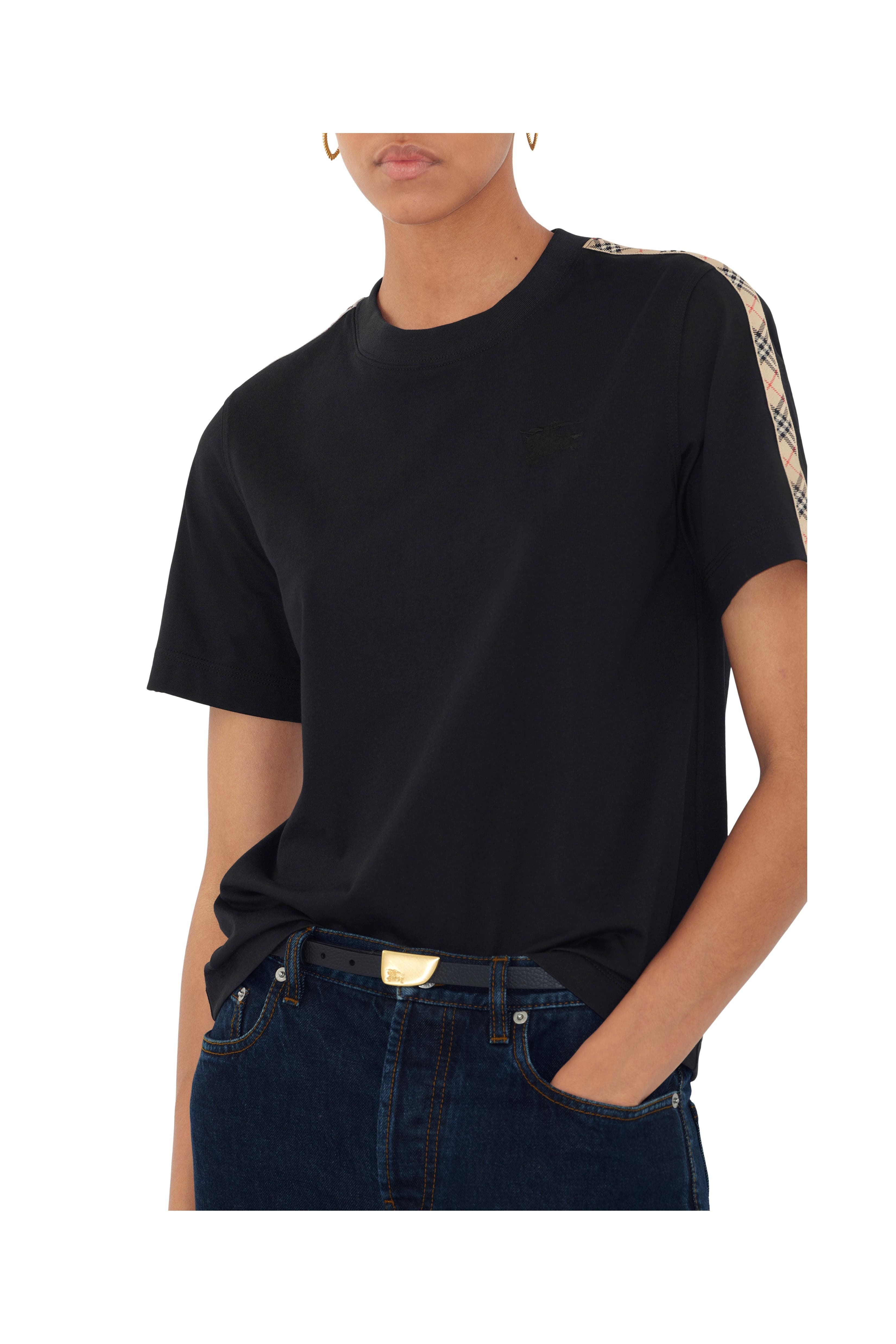 burberry Check Trim Cotton T-shirt in Black at Nordstrom - 2