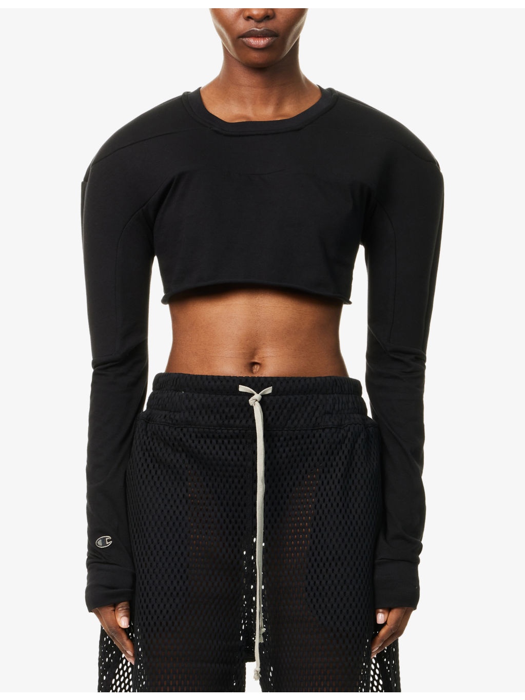 Rick Owens X Champion Girdered Cropped Harness Cotton-Jersey T-Shirt - 3