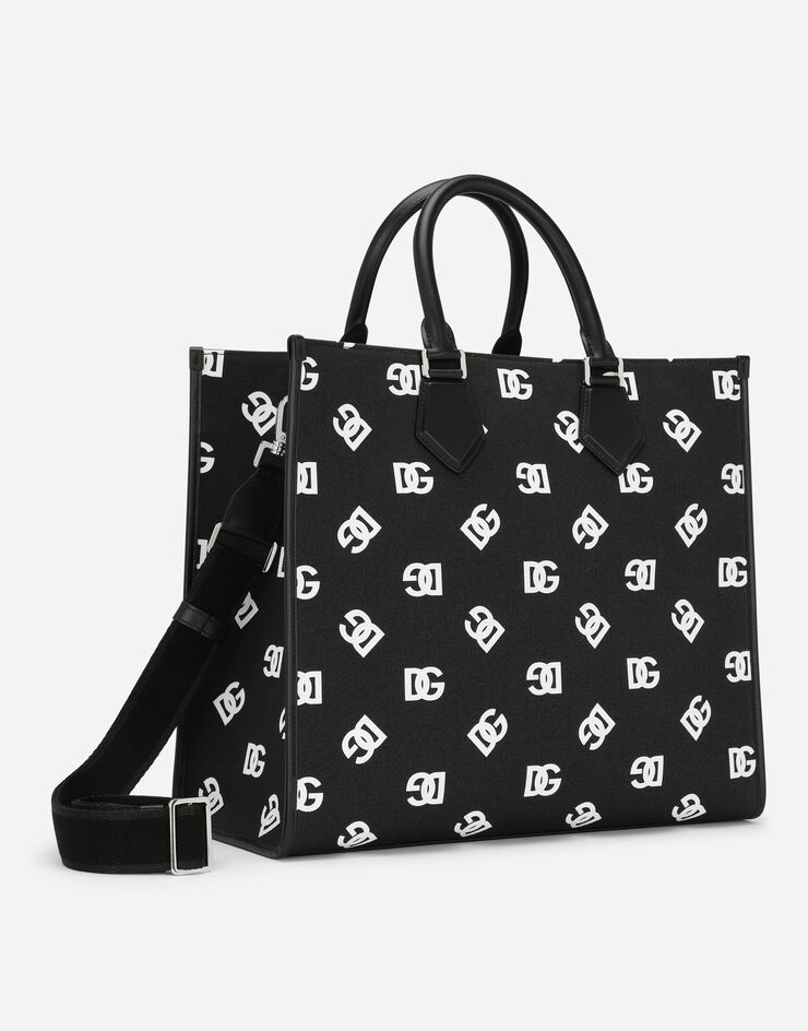 Large canvas shopper with all-over DG logo - 3