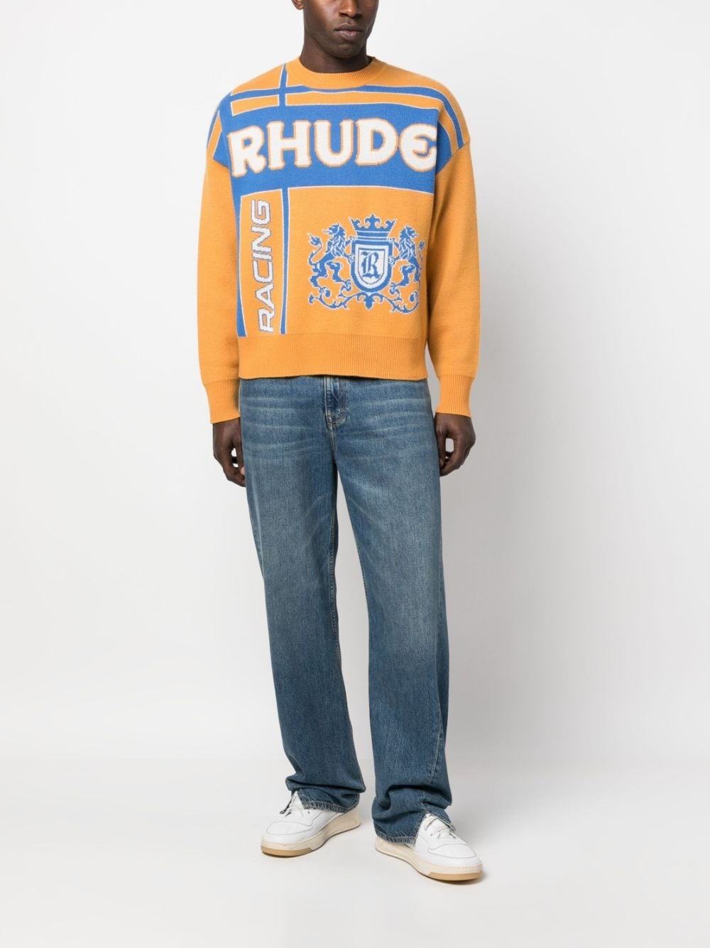 Palm jacquard crew neck jumper - 2