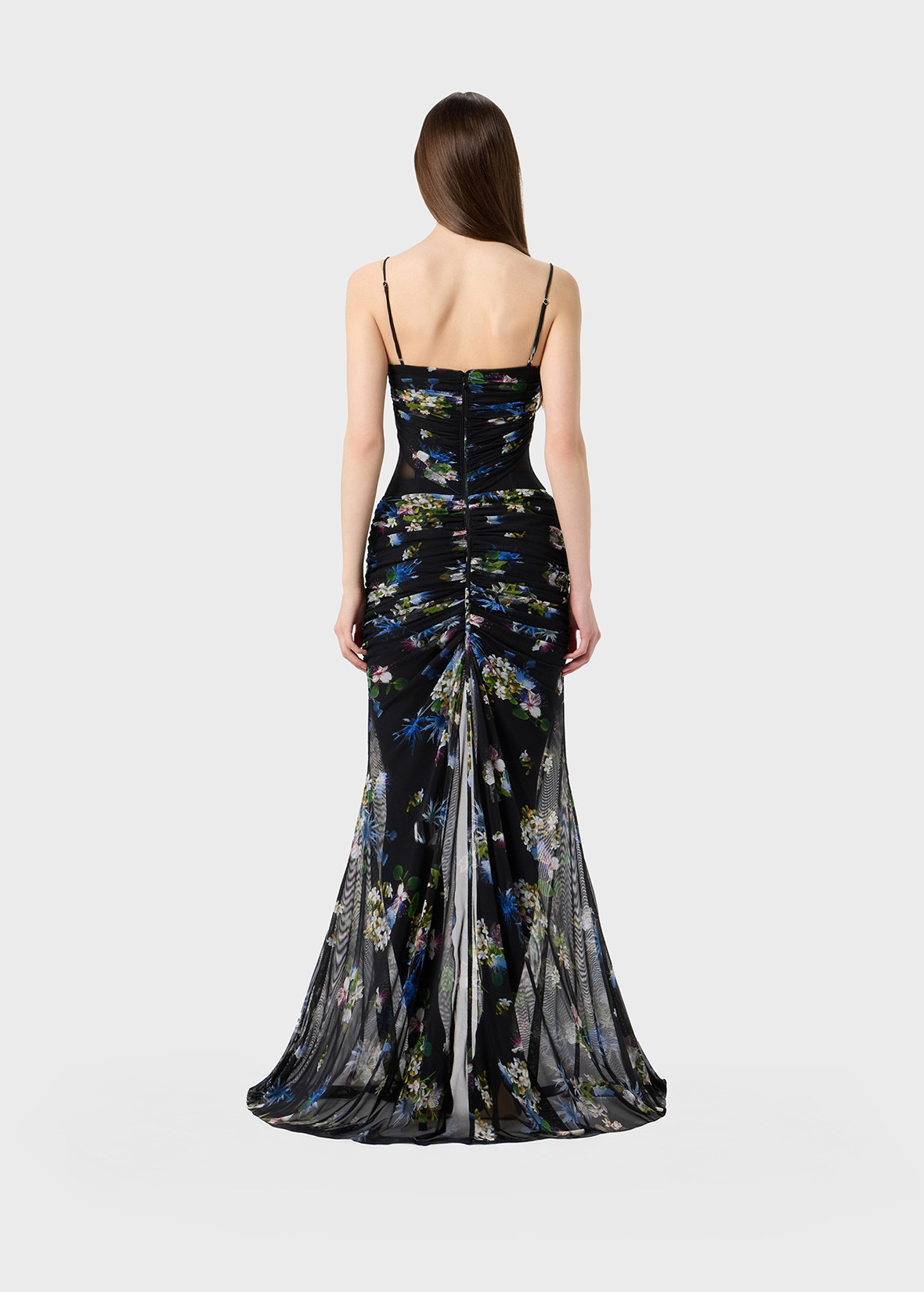 BUSTIER DRESS IN PRINTED TULLE WITH SLIT - 4
