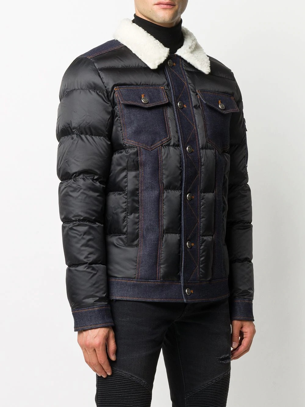 denim trim padded jacket - 3