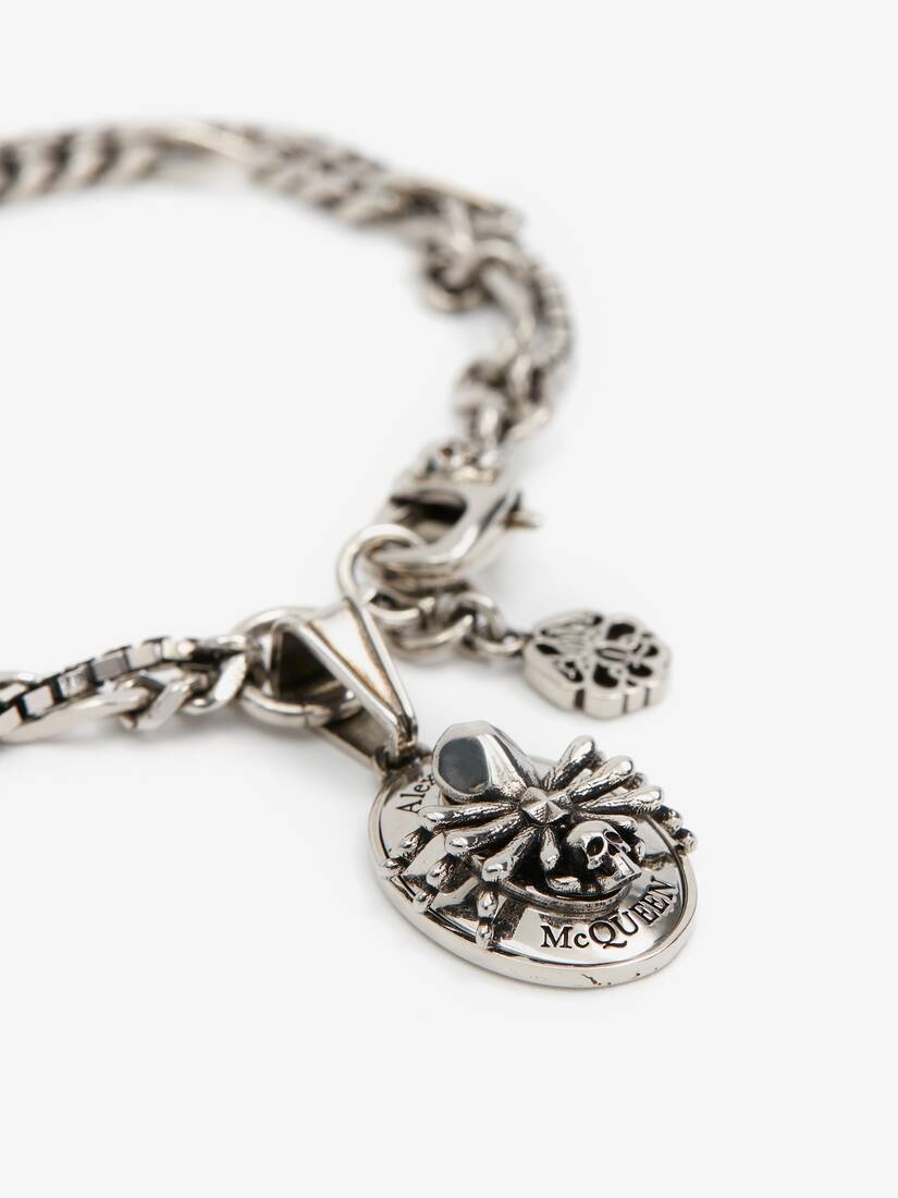 Men's Spider Skull Chain Bracelet in Antique Silver - 3