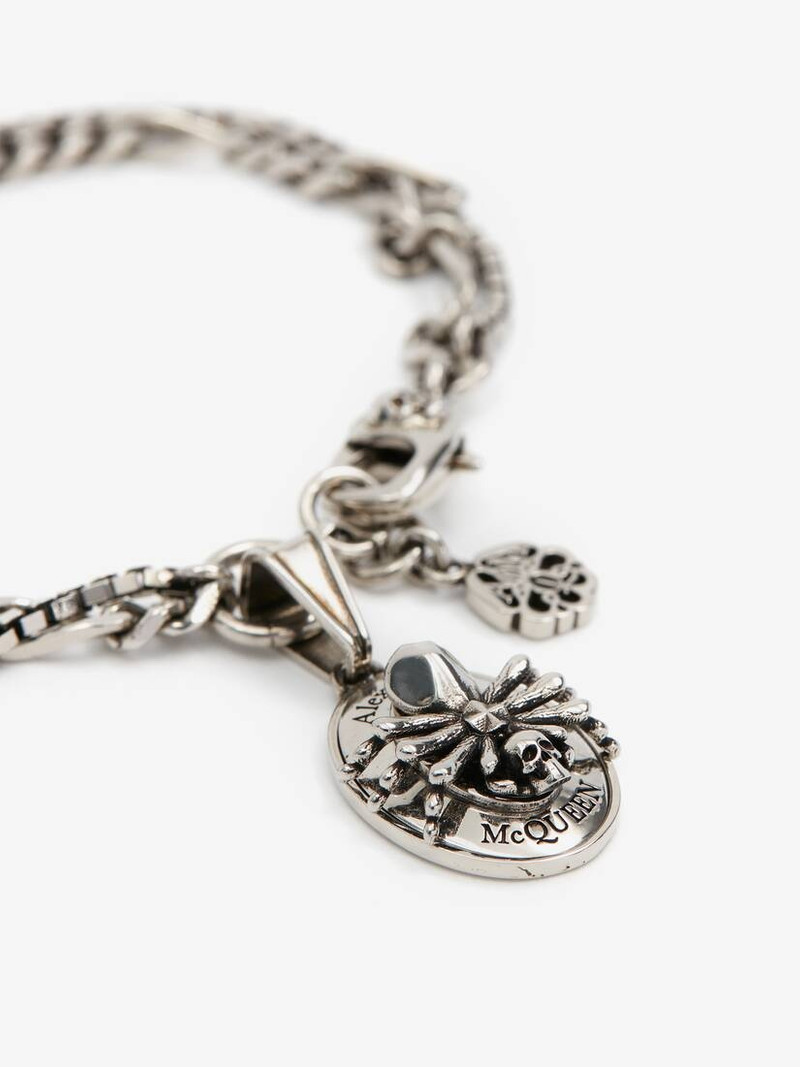Men's Spider Skull Chain Bracelet in Antique Silver 3