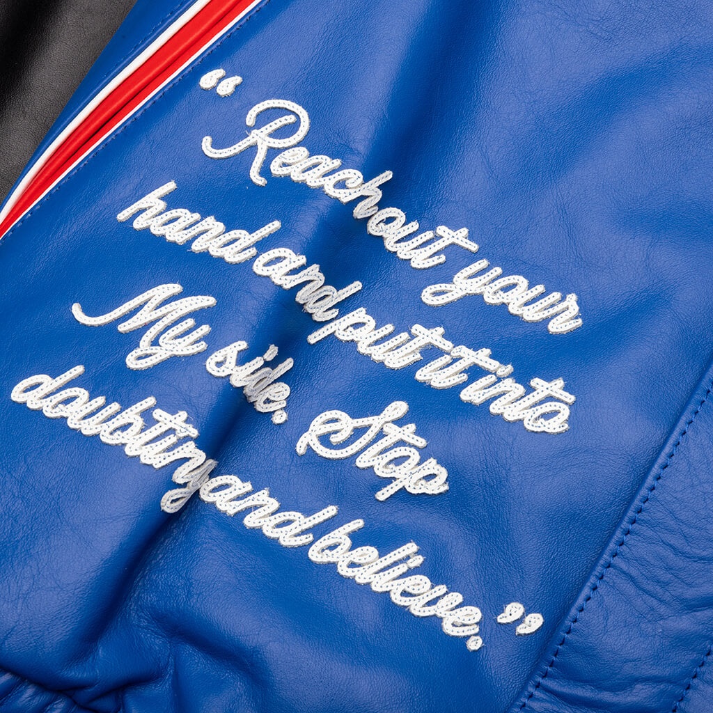 SAINT MICHAEL X DENIM TEARS HOLY GRAIL VARSITY JACKET - BLUE - 4