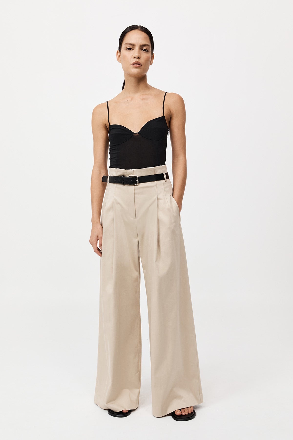 Cotton Paperbag Waist Trousers - Champagne - 3
