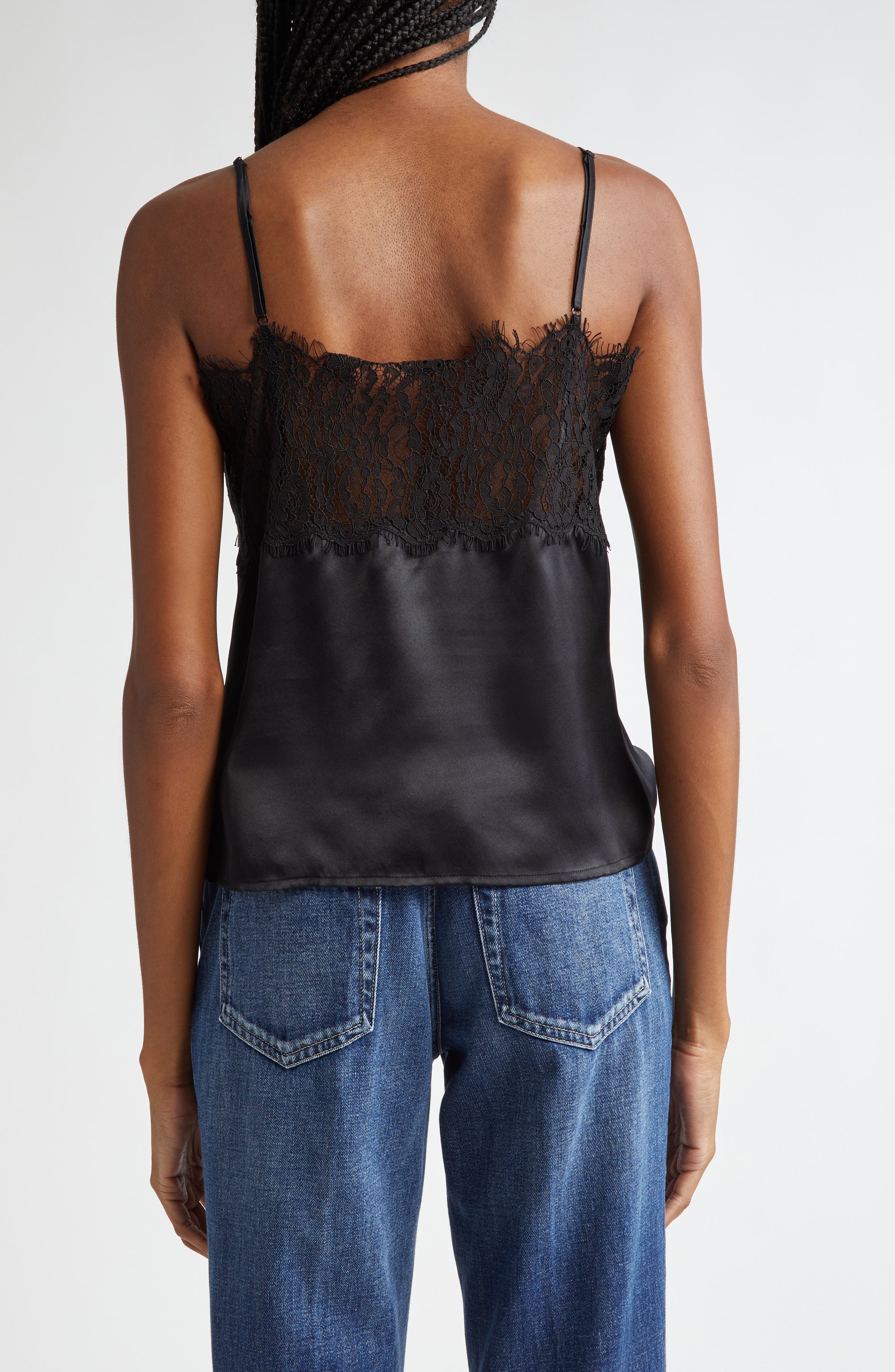 L'AGENCE Priya Lace Silk Camisole in Black at Nordstrom - 3