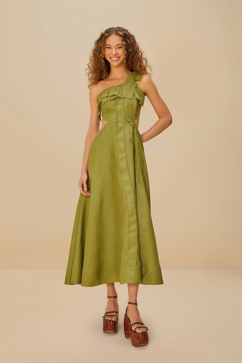 Green Palm Tree Euroflax™ Premium Linen Maxi Dress 1