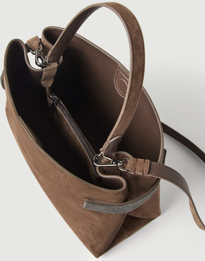 Essence top-handle bag in suede with precious bands 5