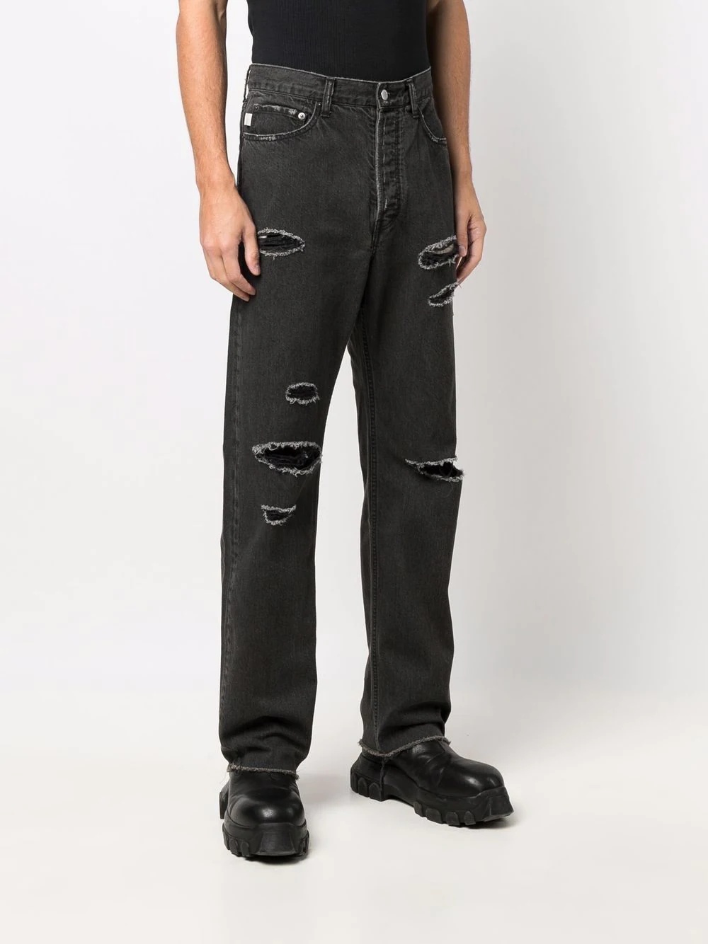 distressed straight-leg jeans - 3