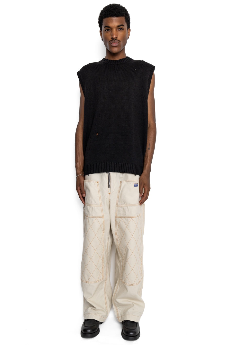 Light Canvas ZIPPER Wide LUMBER Pants - Ecru - 2