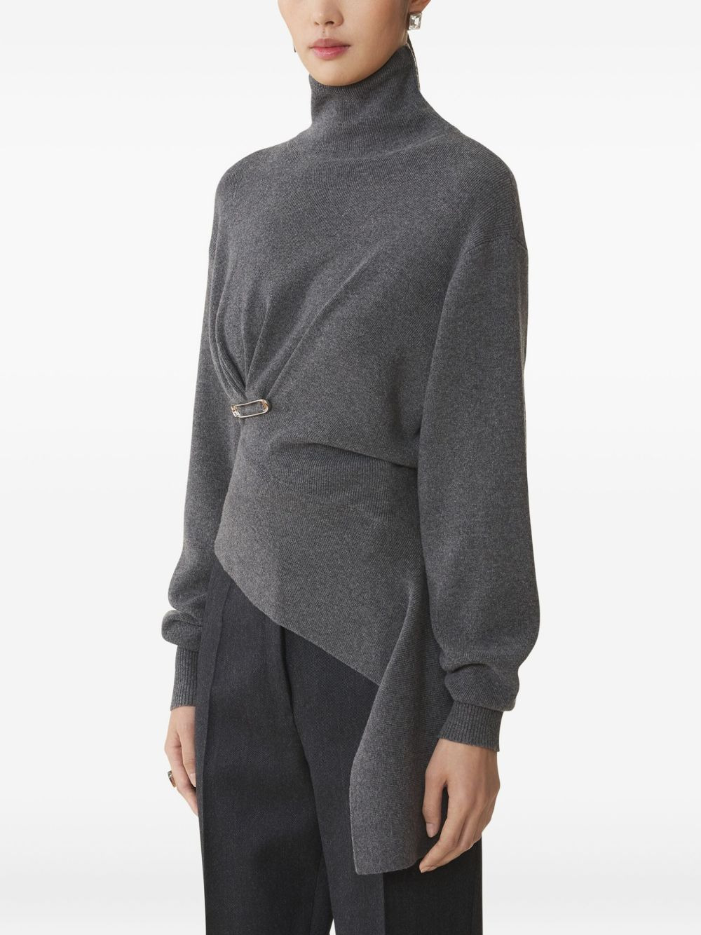 safety-pin-detail asymmetric sweater - 3