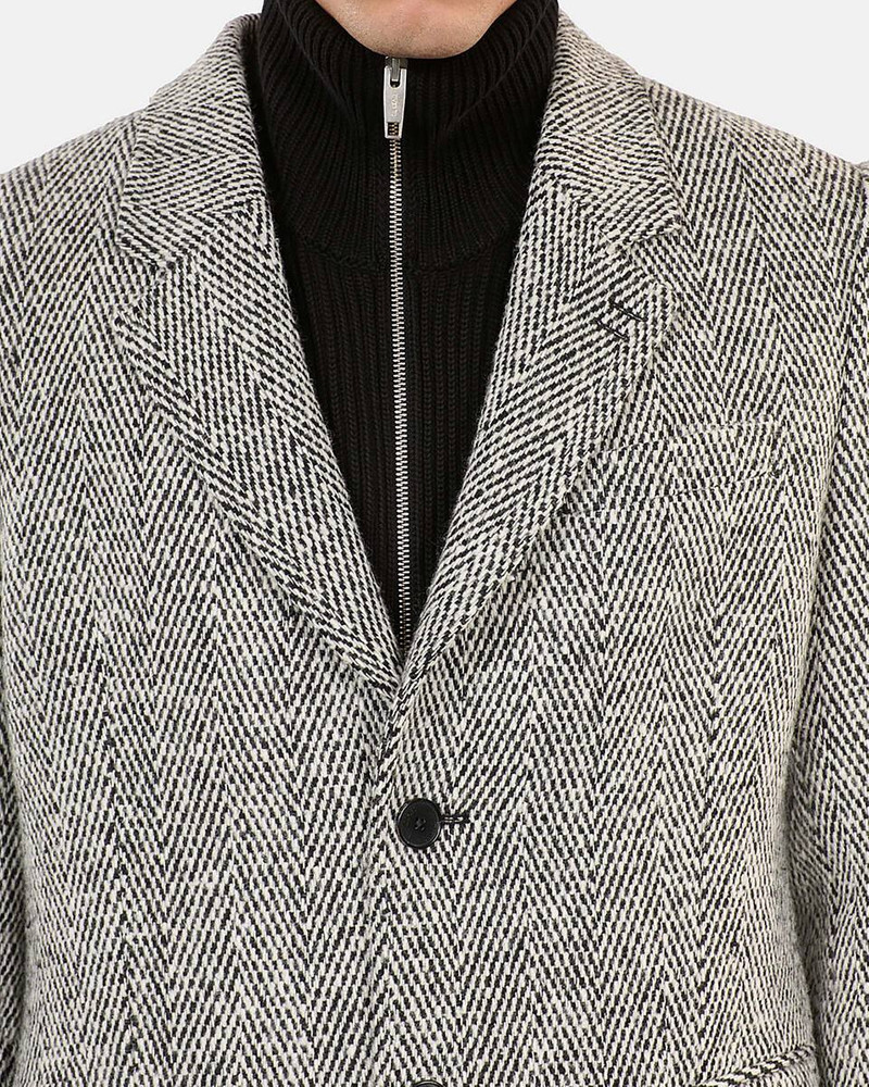 LONG BLACK AND WHITE HERRINGBONE COAT 6