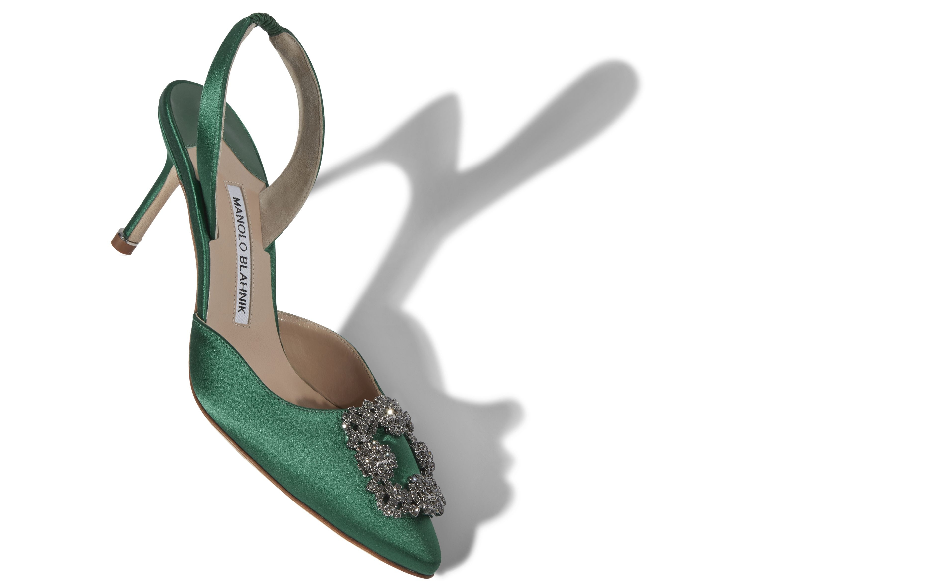 Green Satin Jewel Buckle Slingback Pumps - 2