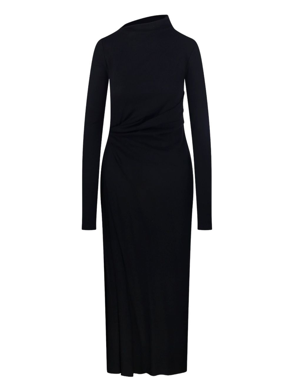 asymmetric-neck gathered day dress - 1