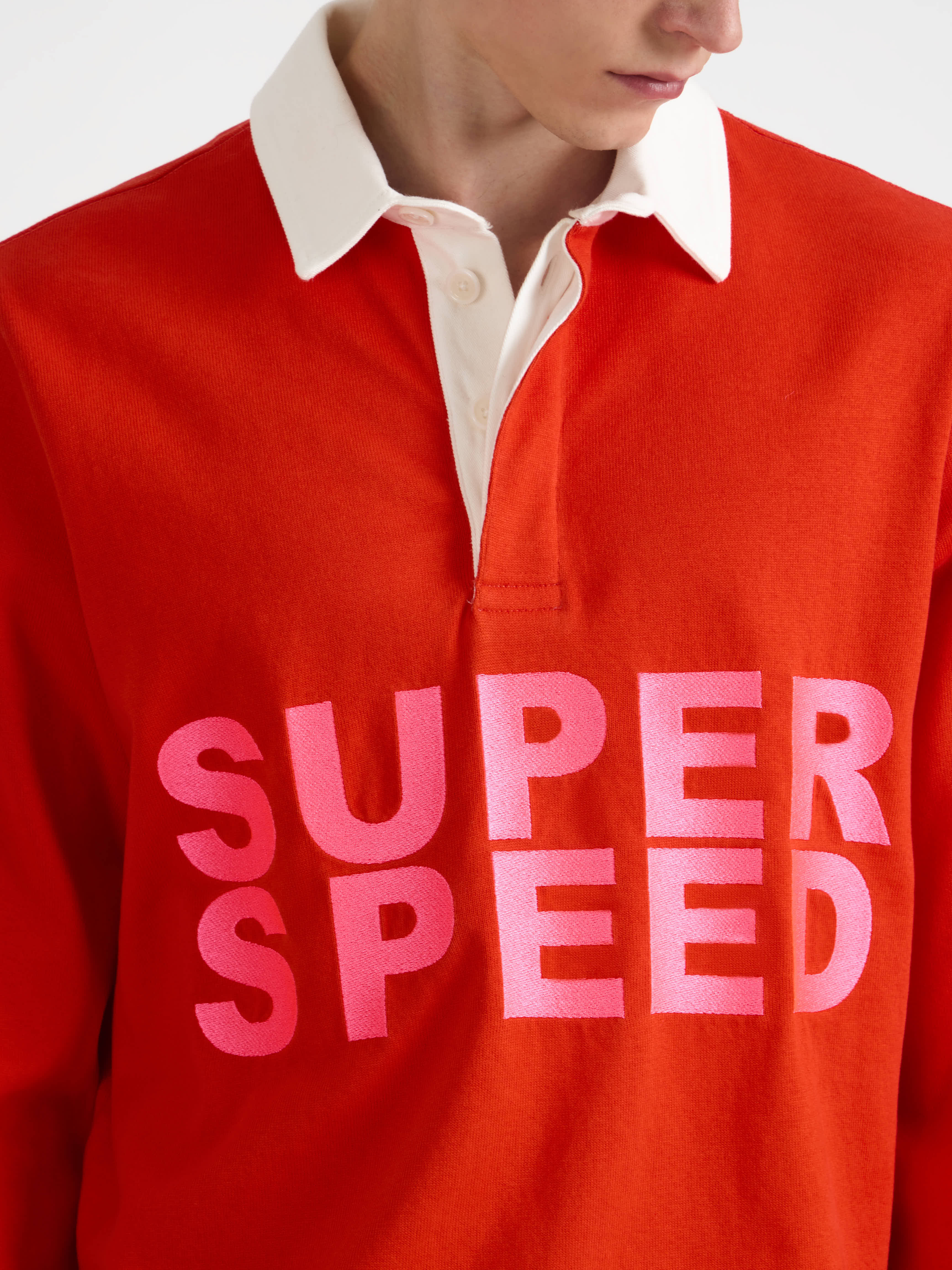 'SUPER SPEED' RUGBY POLO TOP IN BRIGHT RED - 7