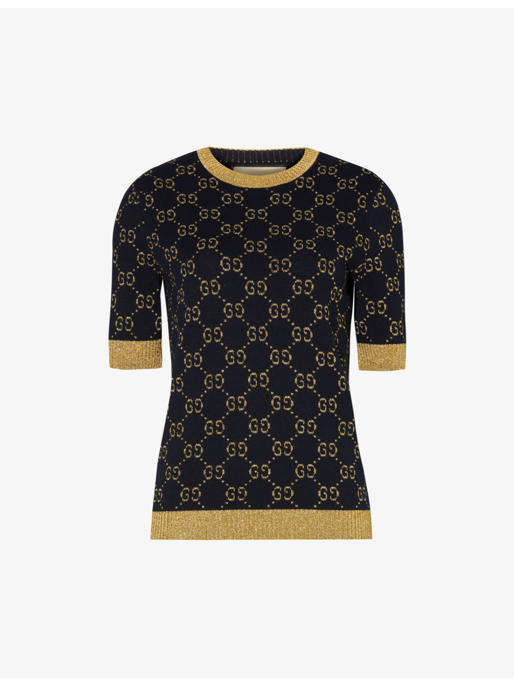 Monogram-pattern ribbed-trim cotton-blend knitted top - 1
