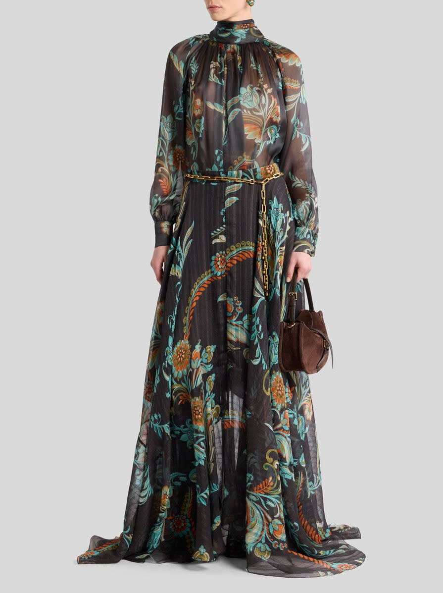 SILK MAXI SKIRT WITH FLORAL MOTIF - 4