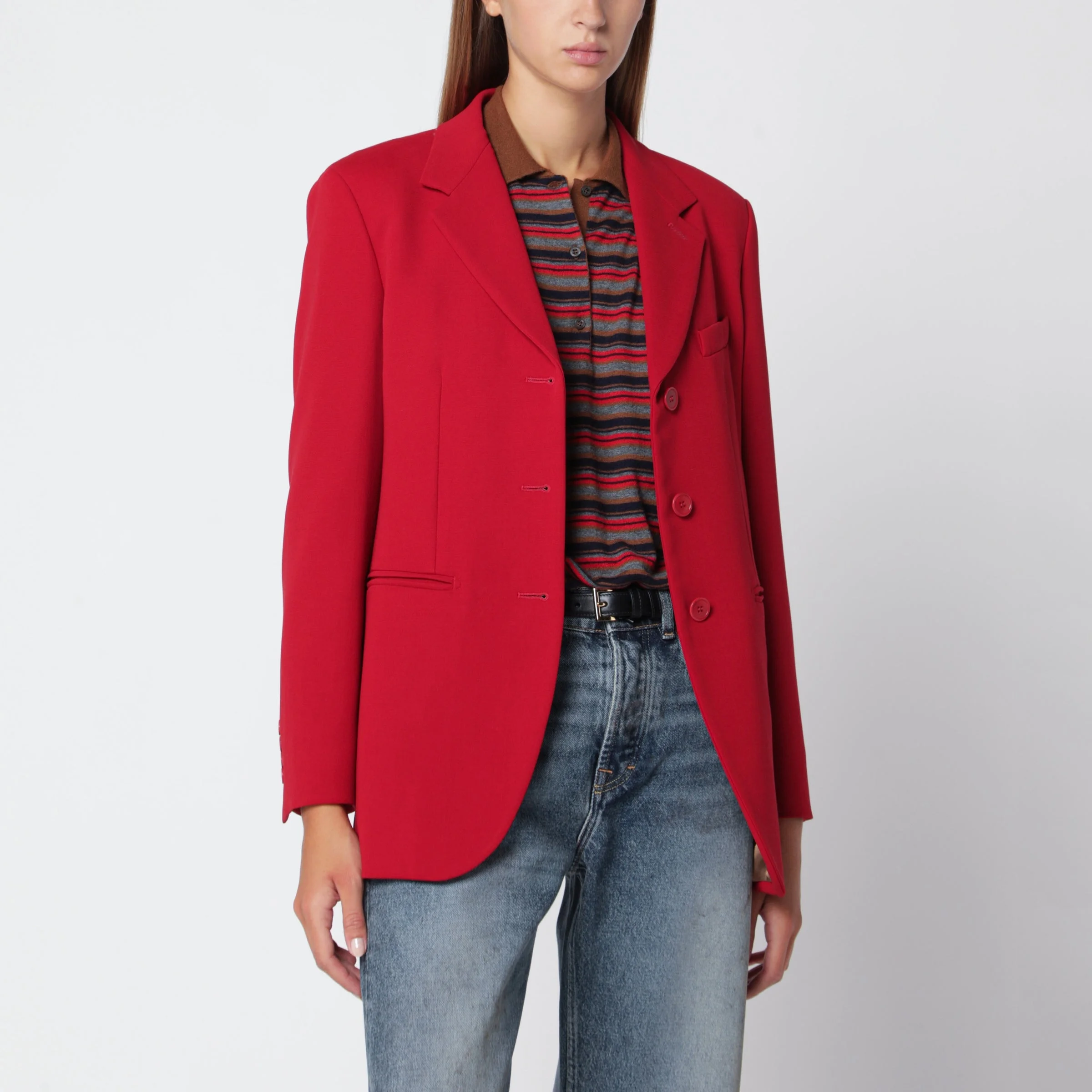 Red wool cady blazer - 1