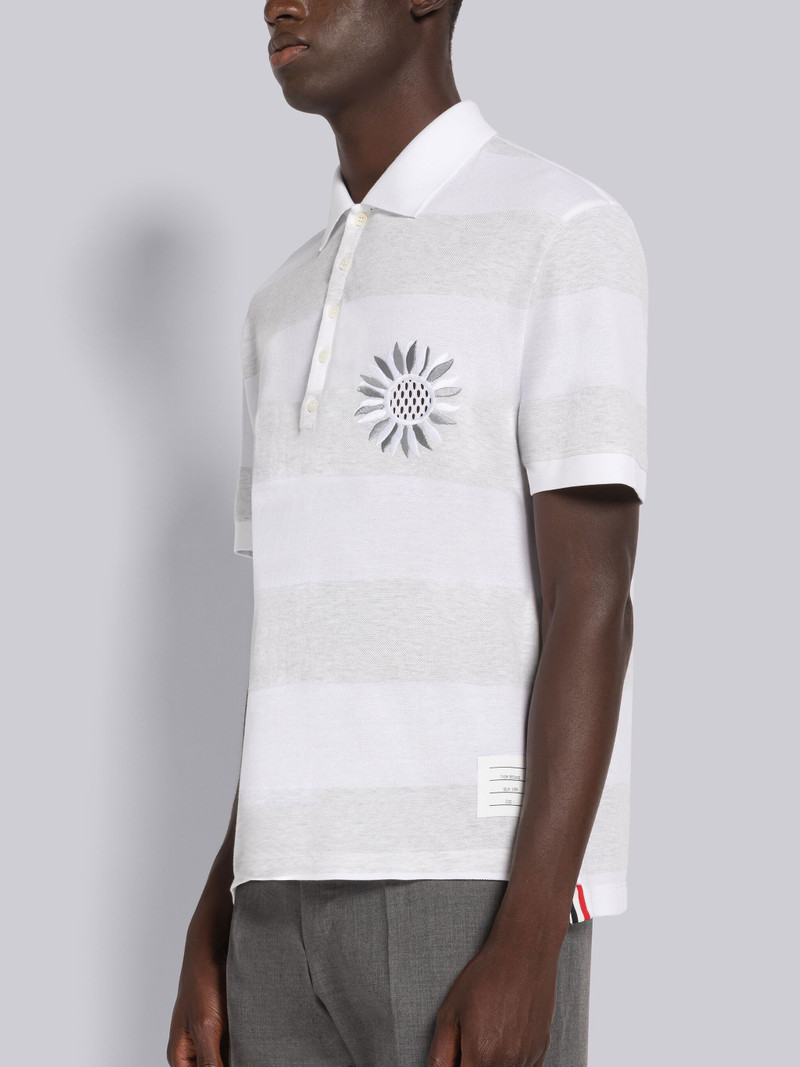 Thom Browne RUGBY STRIPE PIQUE FLOWER EMBROIDERY OVERSIZED SHORT SLEEVE POLO outlook