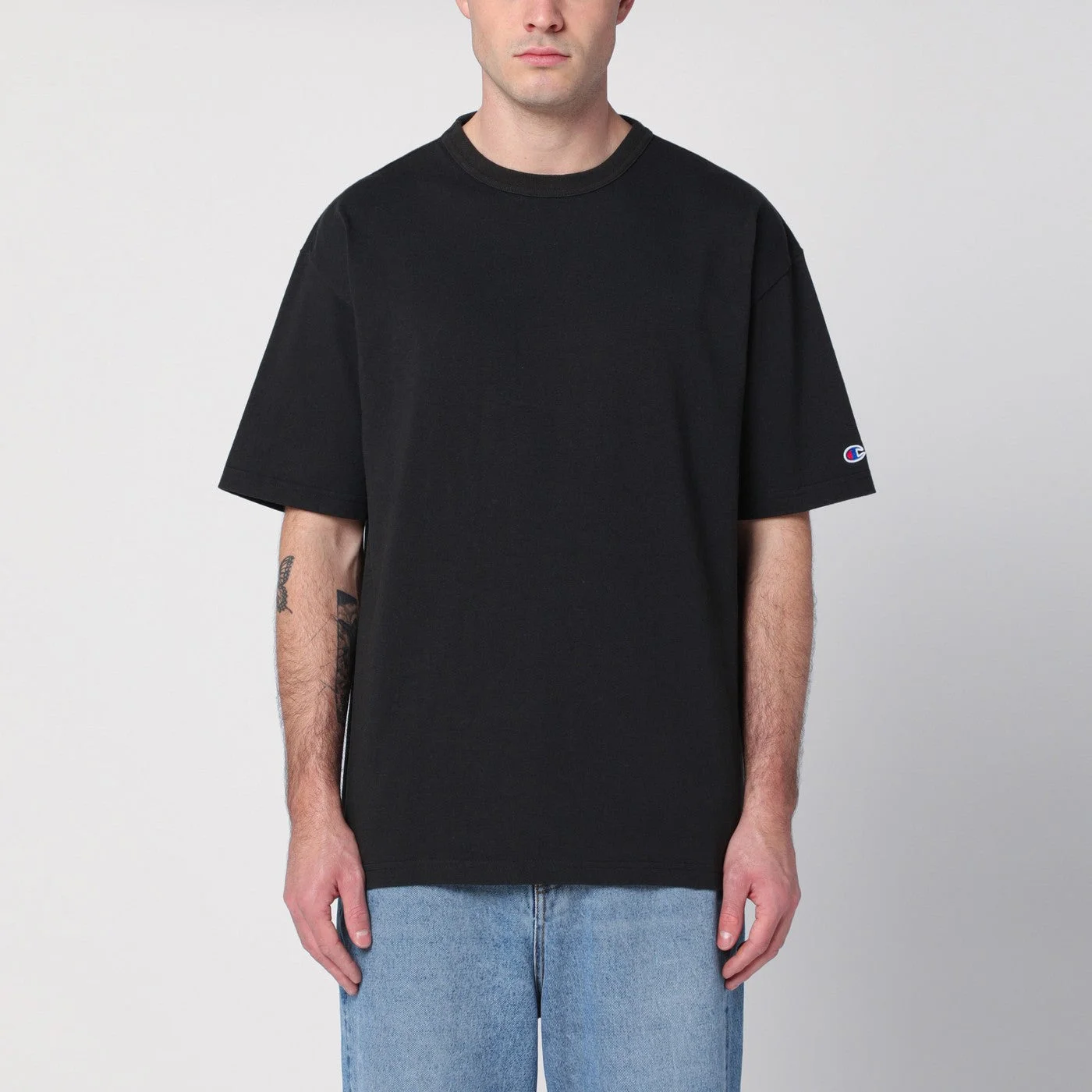 Black cotton crew-neck T-shirt - 1