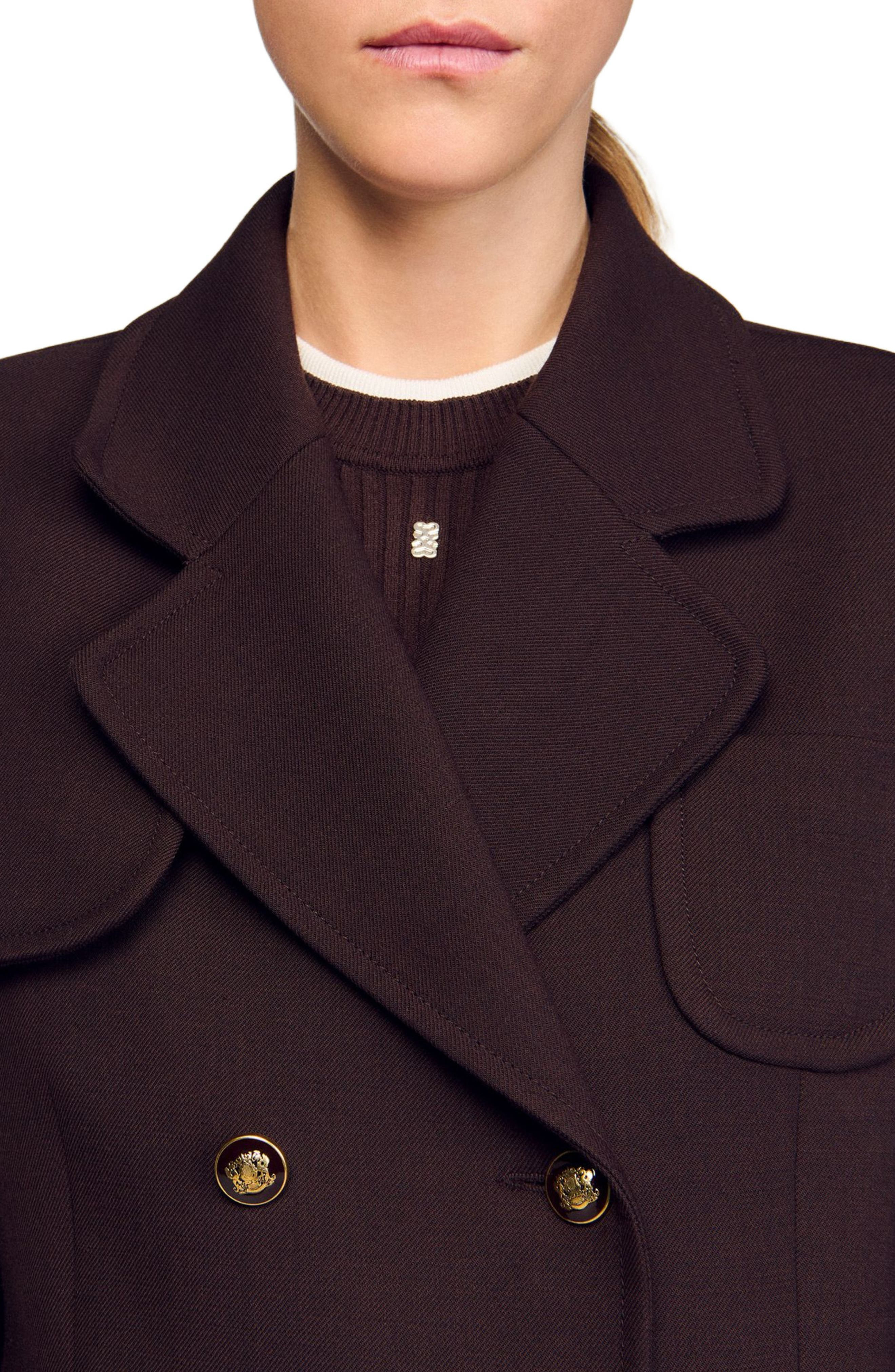 SANDRO Long double-breasted coat in Brown at Nordstrom - 4