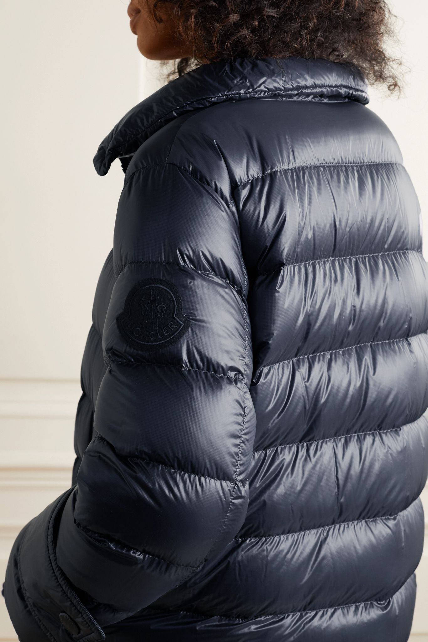 Cobalt hooded quilted ripstop down coat - 6