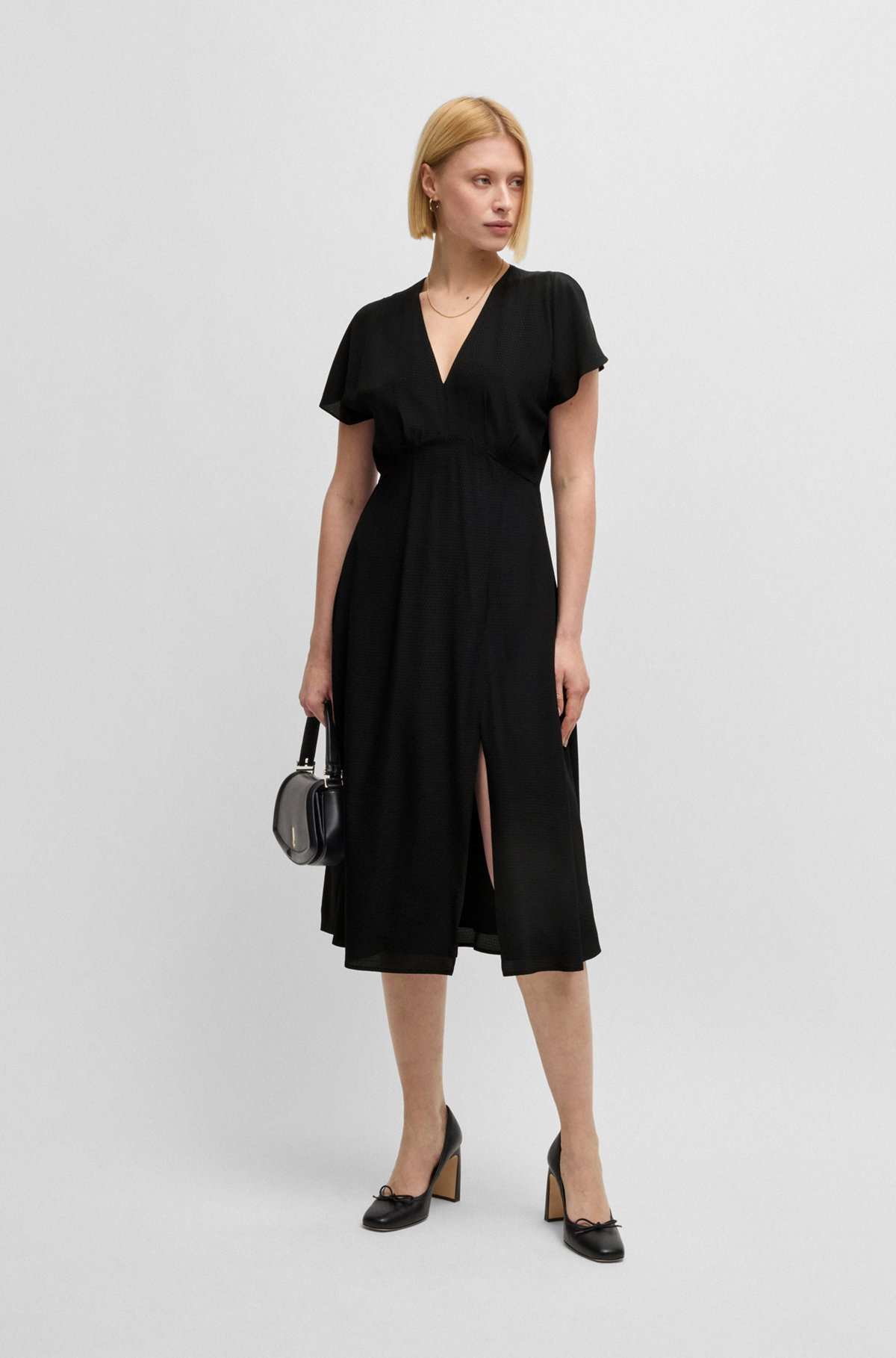 V-NECK DRESS IN DOT-PATTERNED SILK - 2