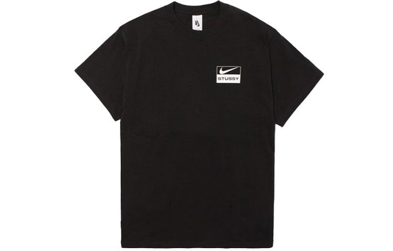 Nike x Stussy Crossover Logo Graffiti Printing Round Neck Short Sleeve Couple Style Black CU9256-010 - 1