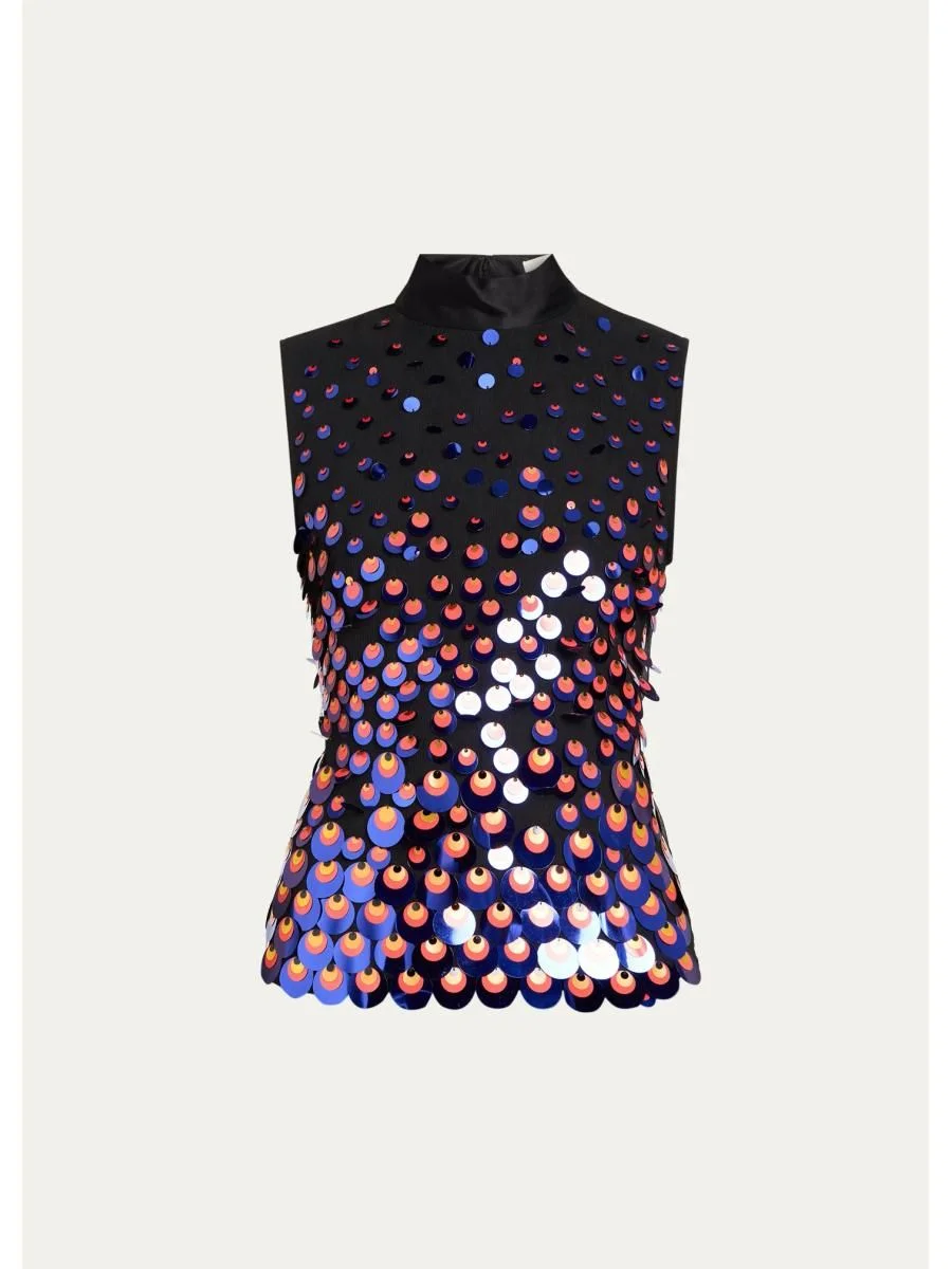 Degrade Embellished Silk Plisse Tank Top - 1