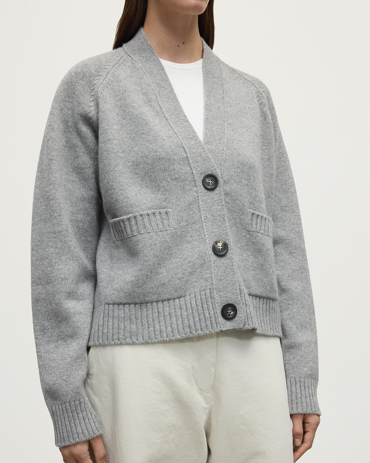 Relaxed Fit Grey Cashmere Cardigan - 5