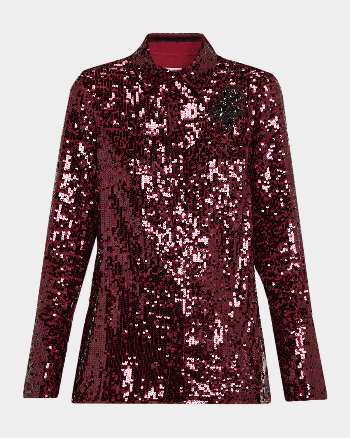 Long-Sleeve Sequined Shirt - 1