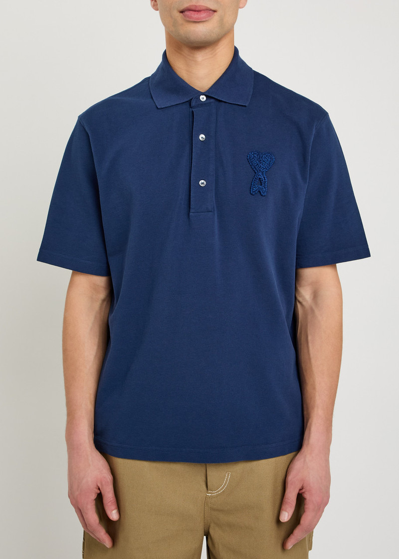 AMI Paris Ami Paris Logo-appliquéd Piqué Cotton Polo Shirt outlook