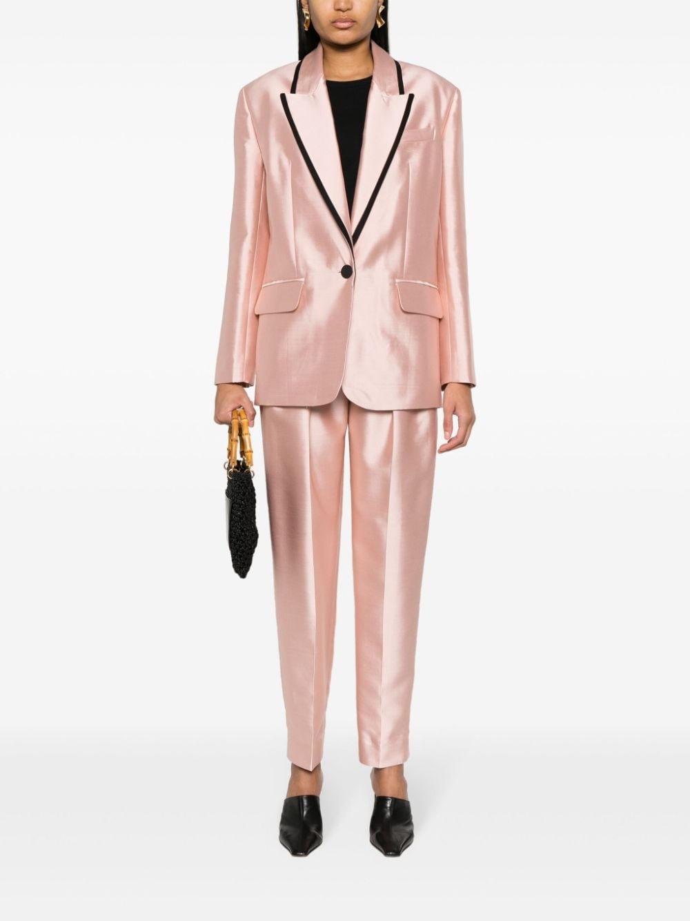 contrasting-trim single-breasted blazer - 2