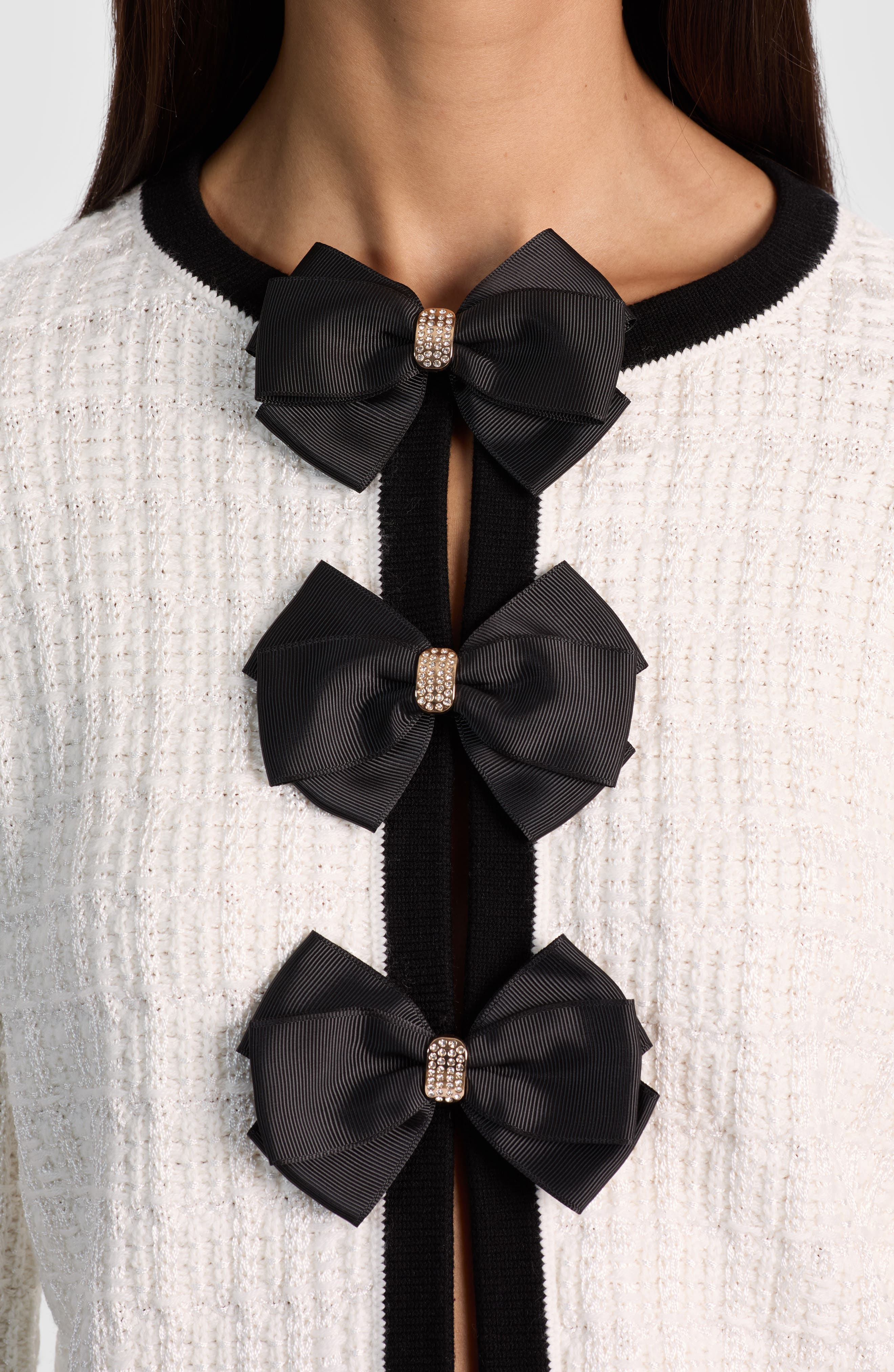 Alice + Olivia Akira Bow Cardigan in Soft White/Black at Nordstrom - 4