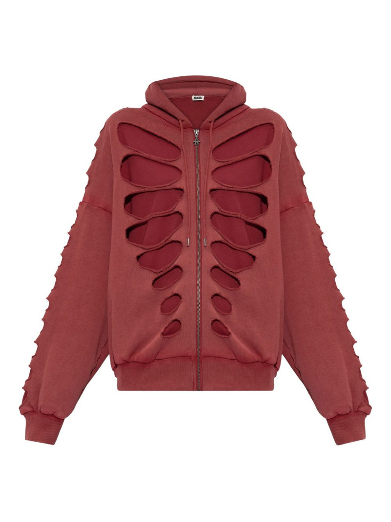 Shoulderless cut-out zip-up hoodie 1