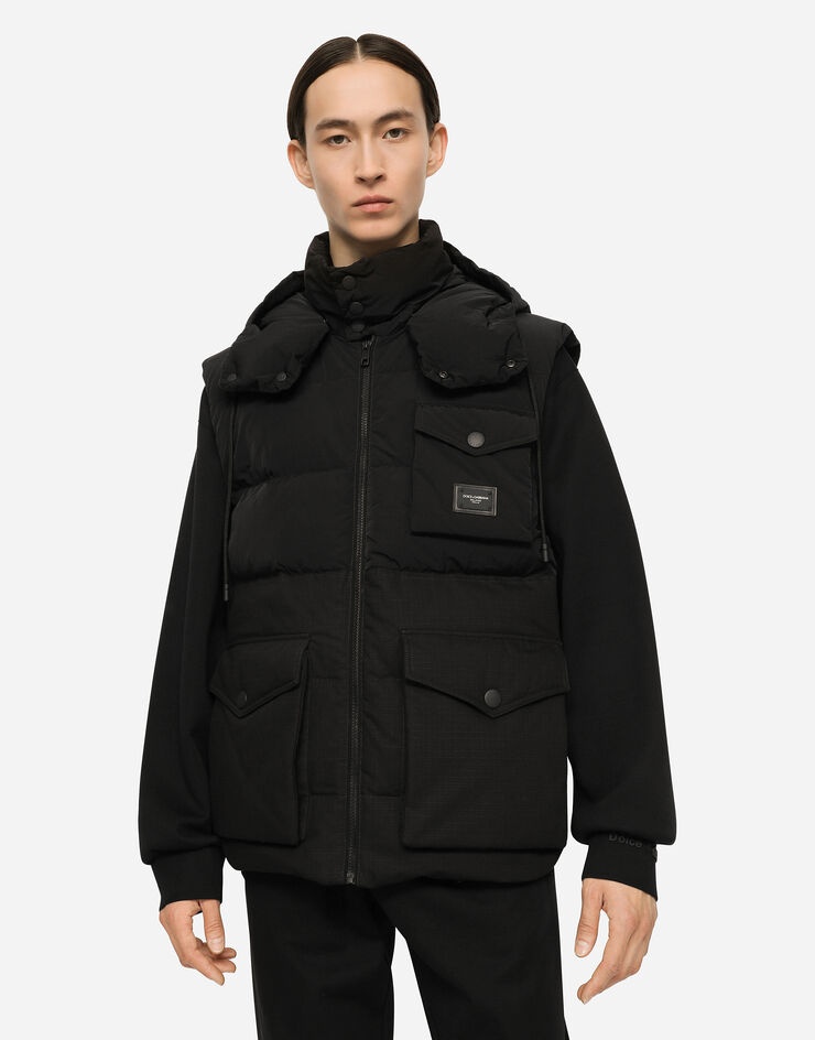 Quilted gilet with hood and branded plate - 4