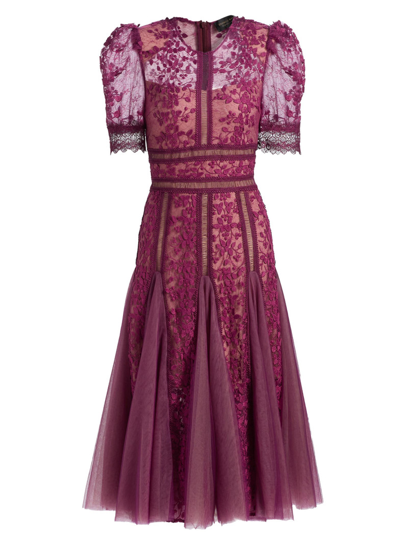 Women's Megan Lace & Tulle Midi-Dress - Burgundy 1