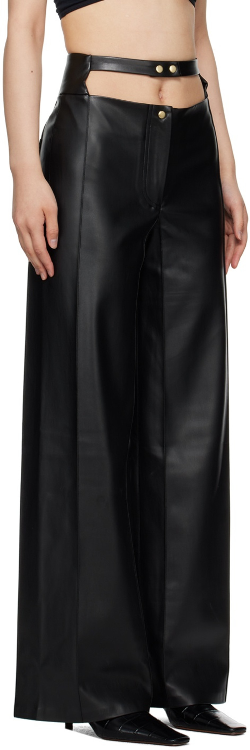 BEVZA Black High-Rise Faux-Leather Trousers outlook