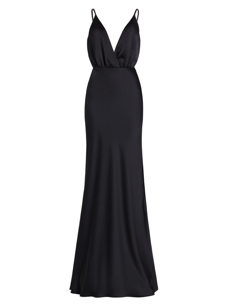 Women's Vick V-Neck Satin Gown - Black 1