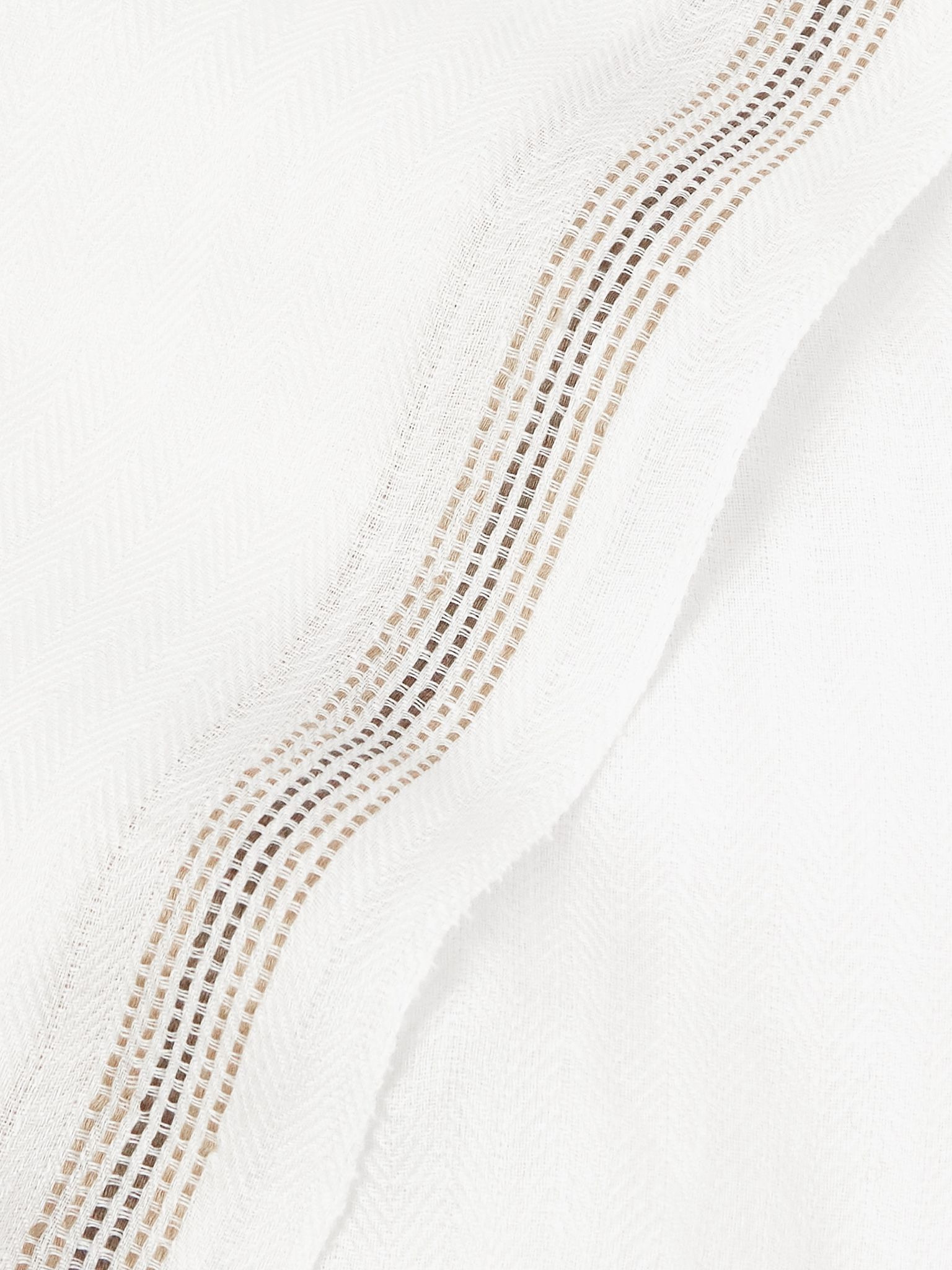 Zamami Embroidered Herringbone Linen Scarf White - 3
