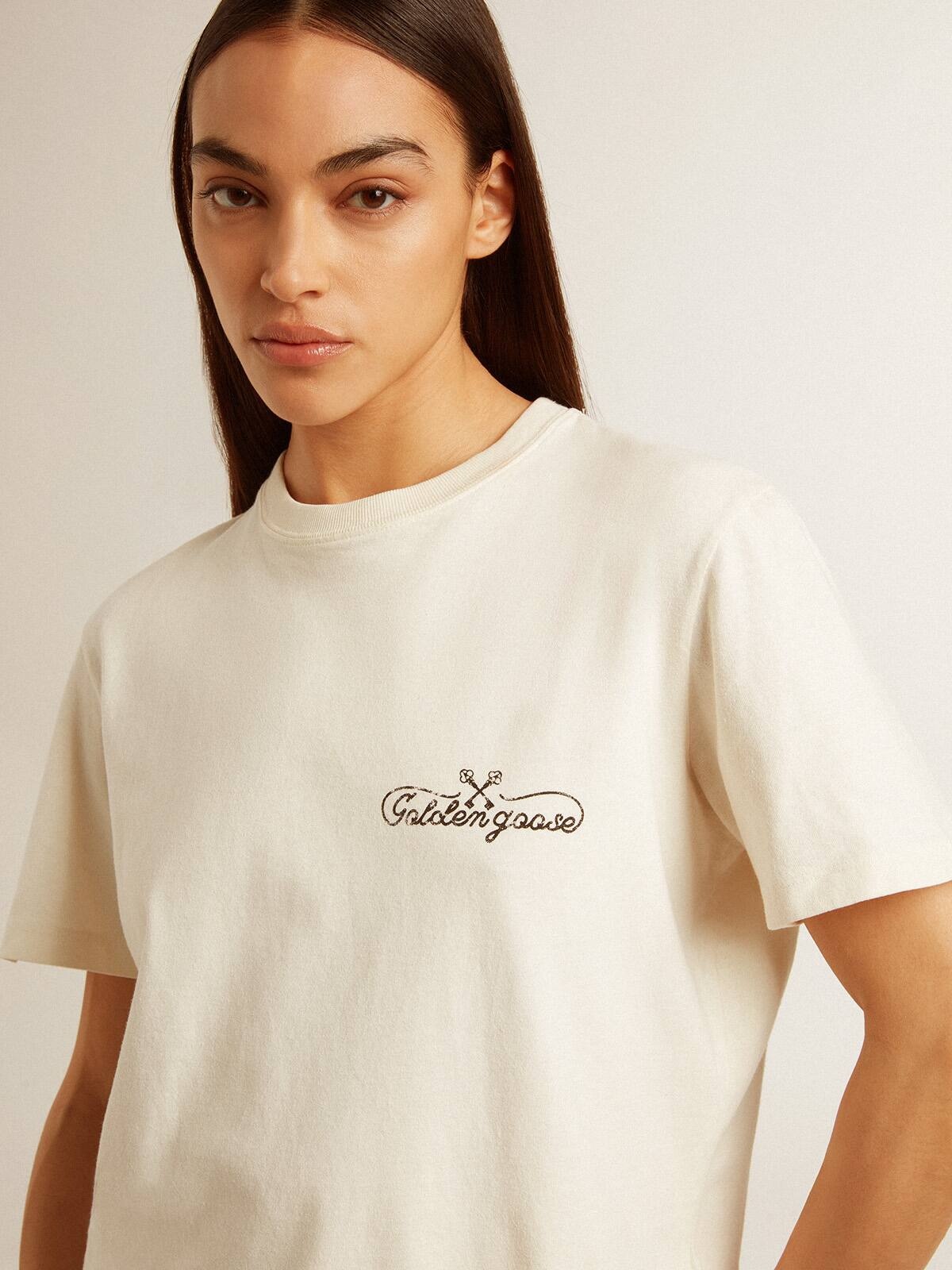 Women’s T-shirt in aged white with logo on the chest - 5