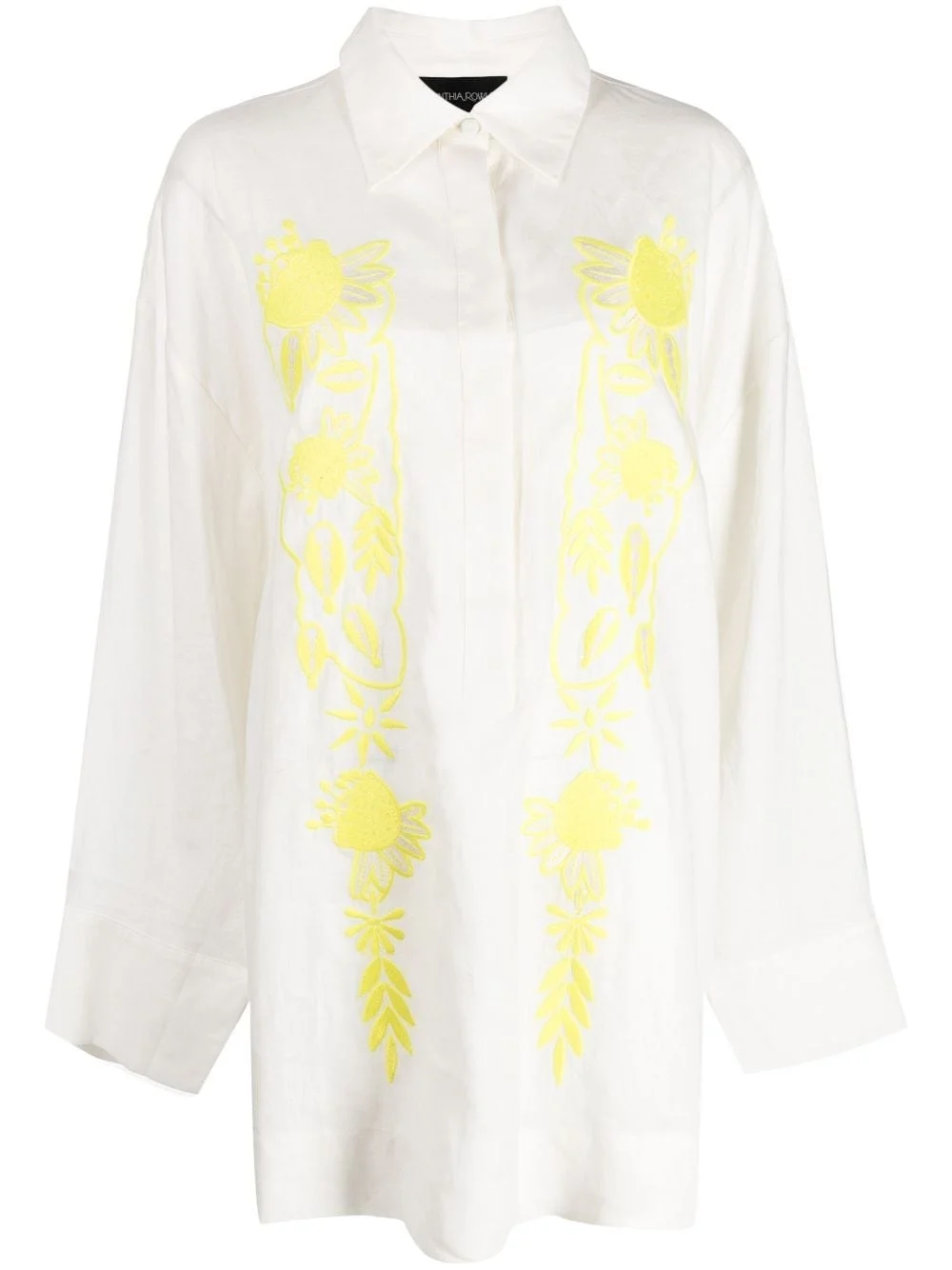 floral-embroidered hemp shirt minidress - 1