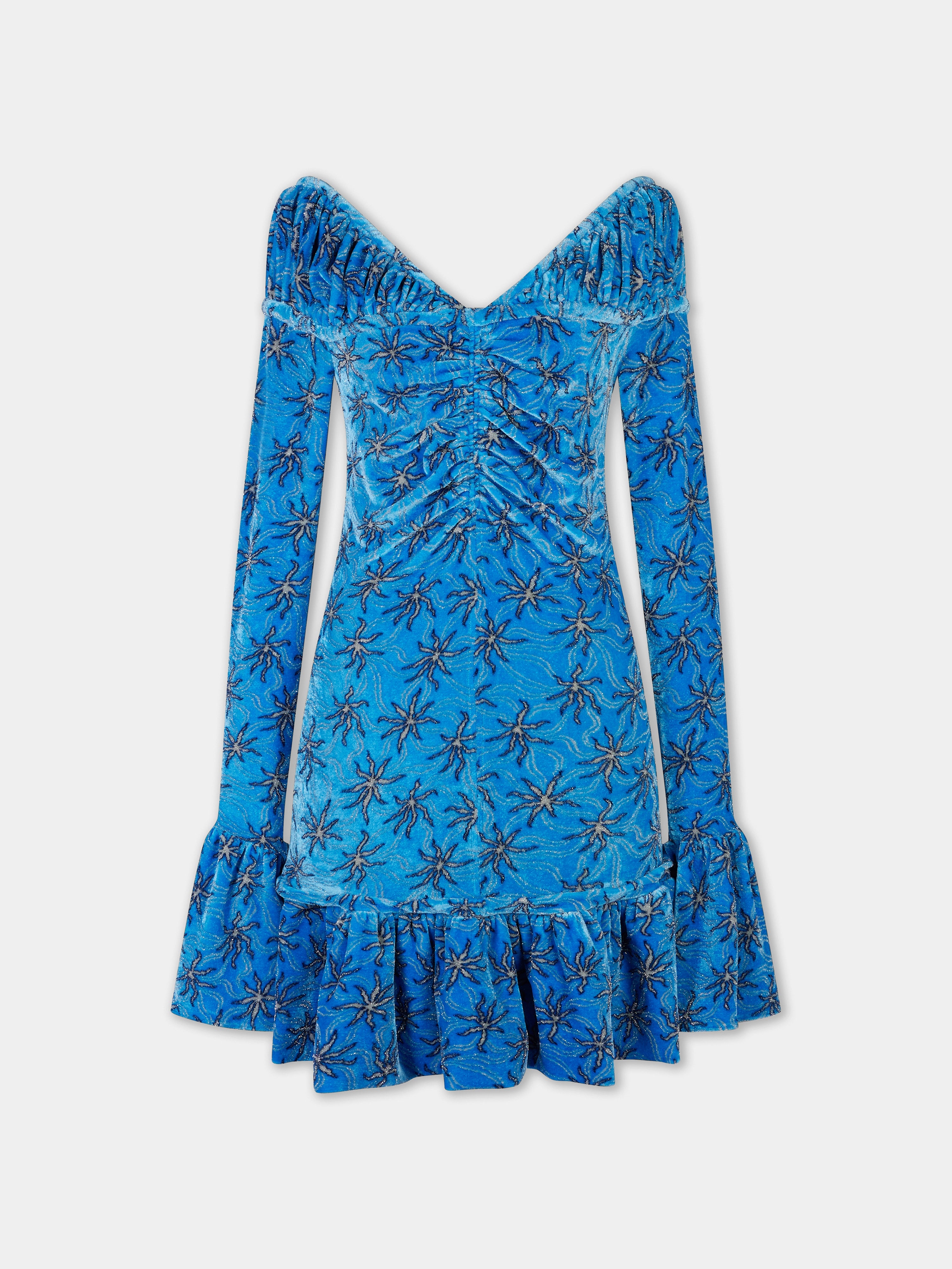 SHORT BLUE VELVET DRESS - 1