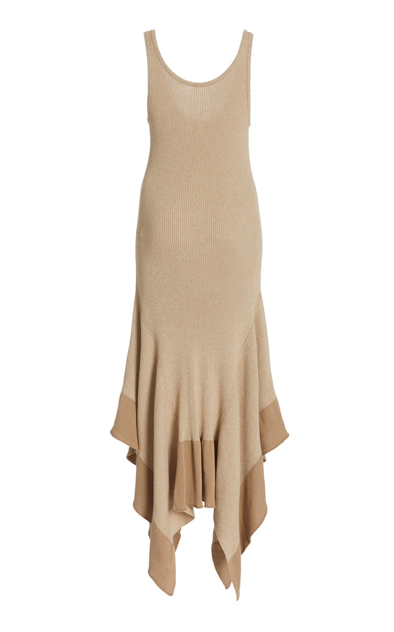 Collapsing Shape Ribbed-Knit Handkerchief Dress neutral 3