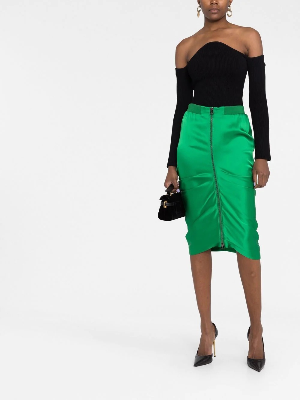 zip-up draped pencil skirt - 2