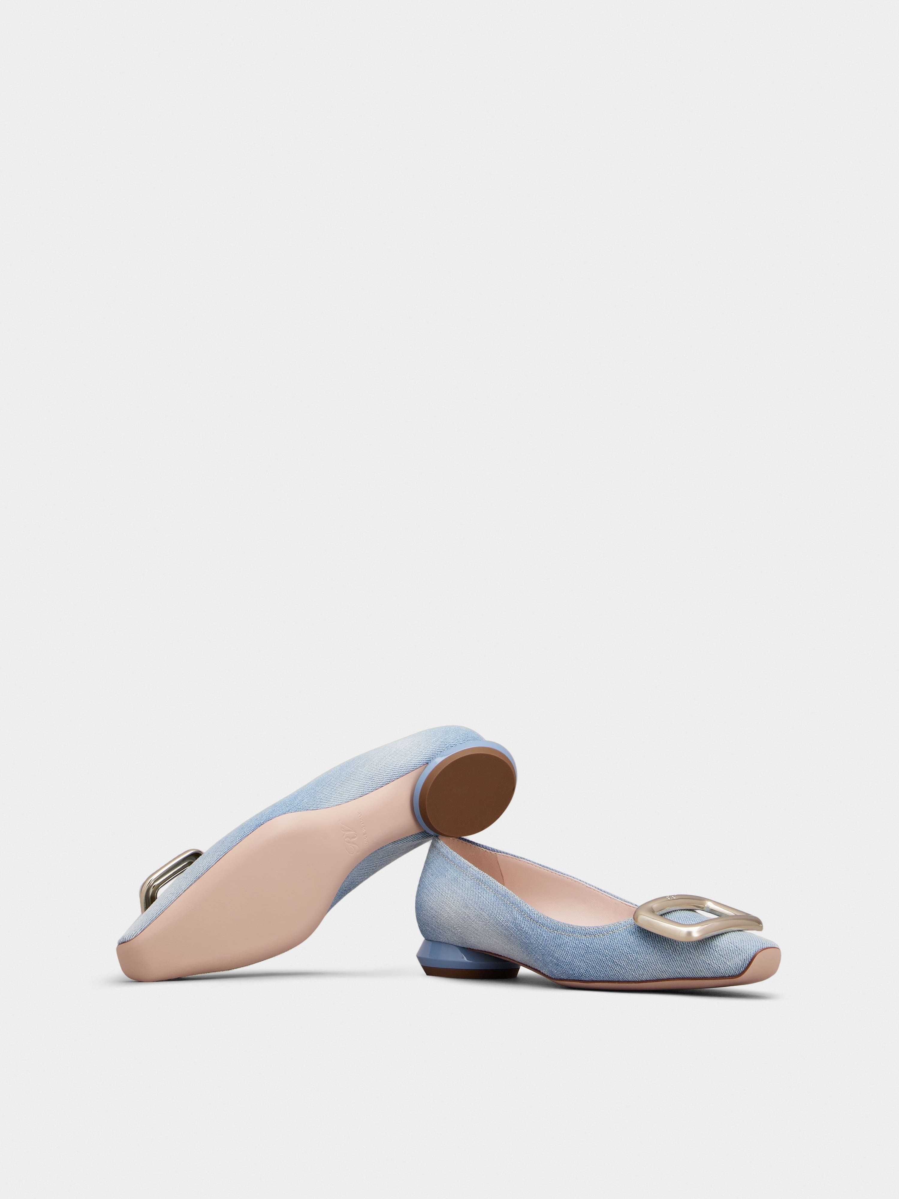 Viv' Choc Metal Buckle Ballerinas in Denim - 6
